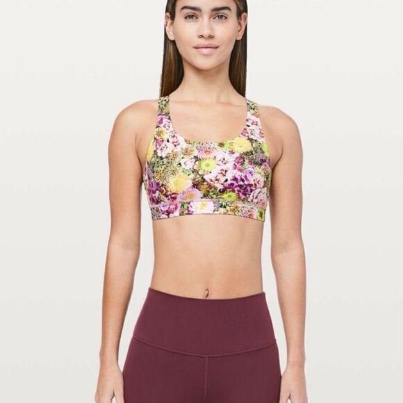 Lululemon sz 4 Energy Bra Nulux Inflorescent Multi excellent pink green yellow - Picture 2 of 10